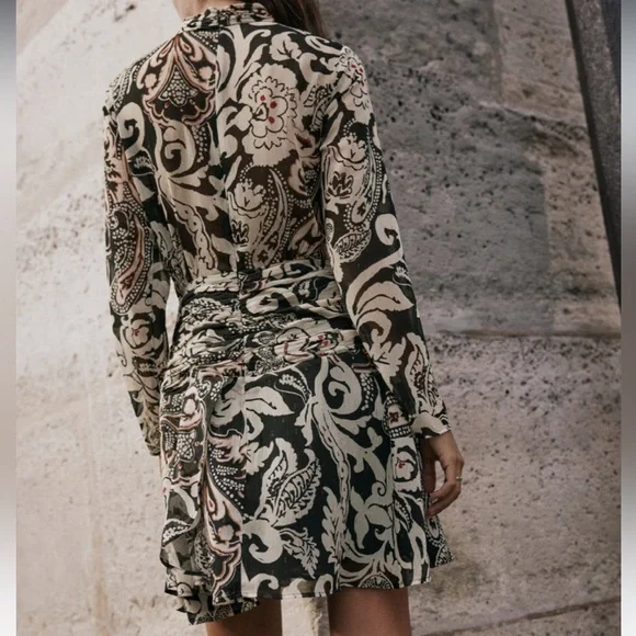 New Zara Zara Printed Dress with Metallic Thread - Picture 6 of 17